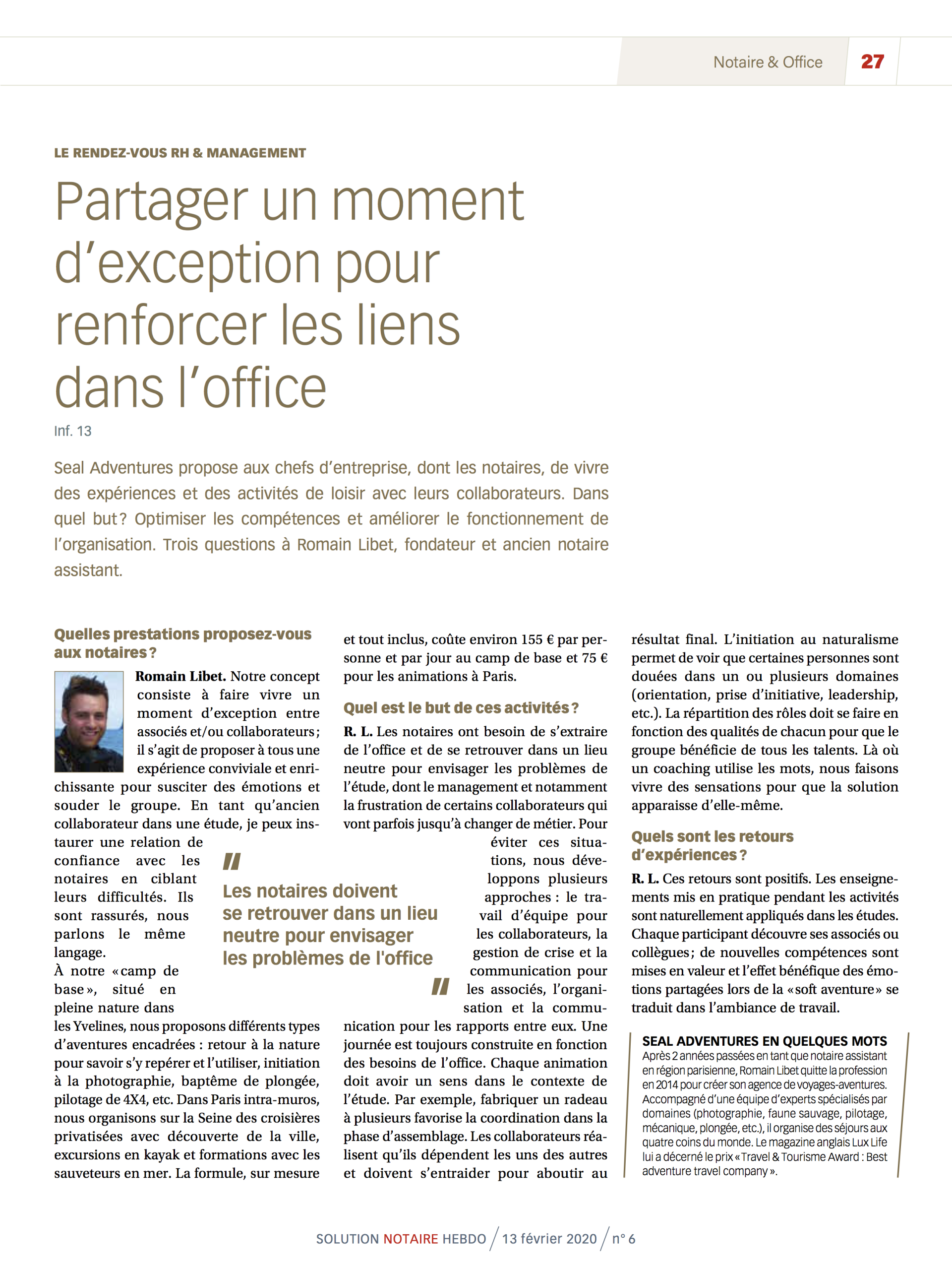 Solution Notaire Hebdo Seal Adventures Romain Libet
